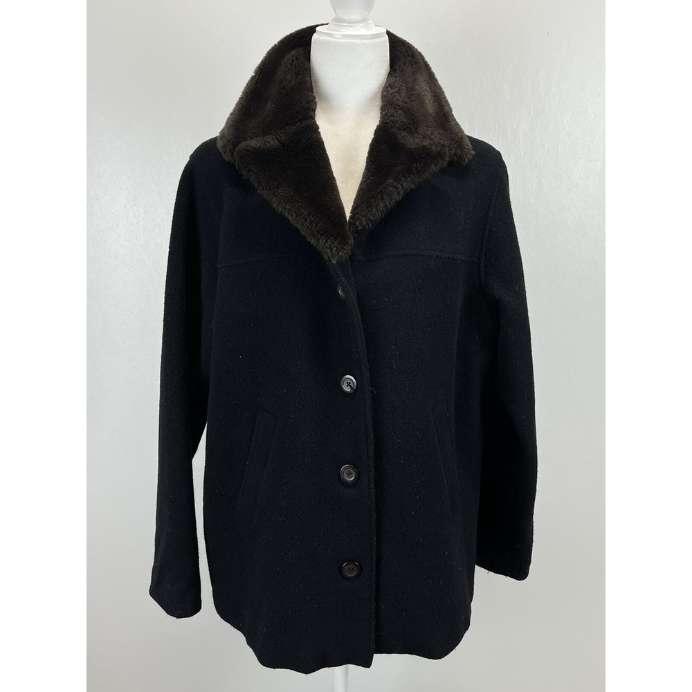 Vtg American Eagle Wool Blend Coat Jacket Sz Medium Womens Faux Fur Collar Y2K